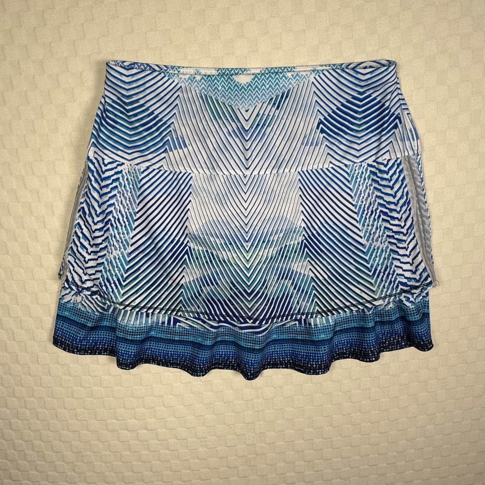 Lucky in Love Tennis Skirt Athletic Skort‎ Ruffle Hem Blue White Size L